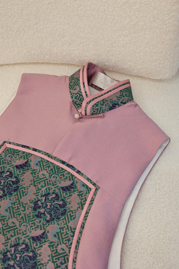 Pink-Lilac Silk-Blend Song Brocade Vest 粉紫丝毛宋锦马甲