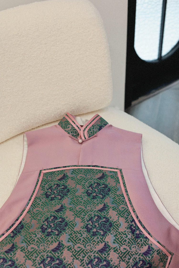 Pink-Lilac Silk-Blend Song Brocade Vest 粉紫丝毛宋锦马甲