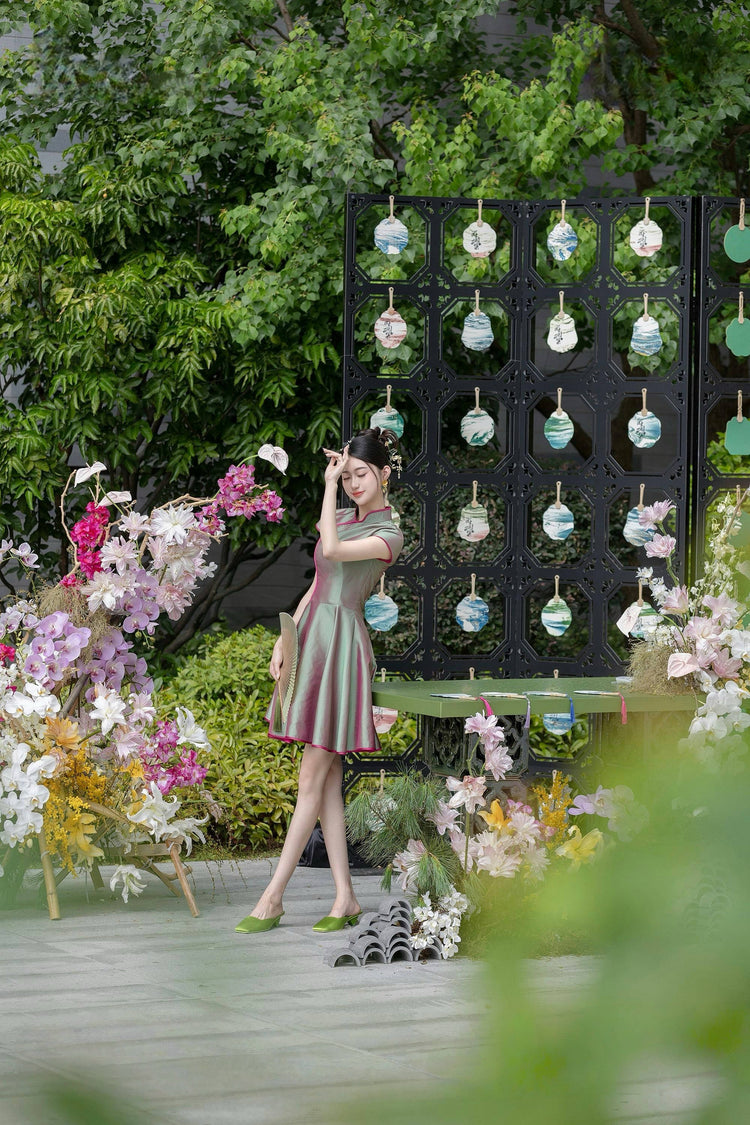 Emerald Mist and Rosy Clouds Modern Chinese Style Dress 翠朧煙霞·新中式連衣裙