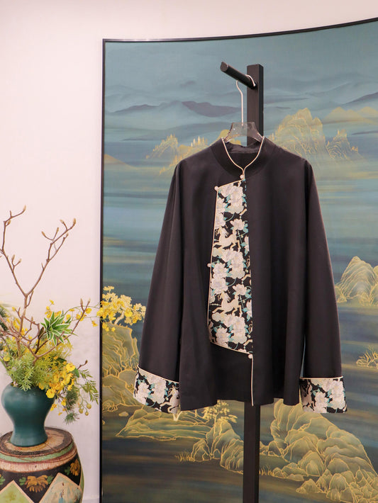 Men's Tang Jacket with Double Cocoon Silk and Song Brocade 雙宮絲拼接宋錦男士唐裝