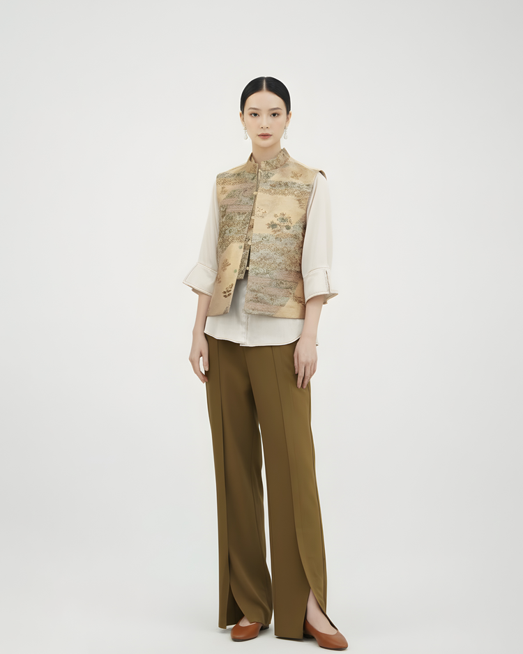 Gold-dusted French Embroidery Floral Nishijin Brocade Vest (Exclusive Piece) 金粉法繡繁花西陣織馬甲(孤品)