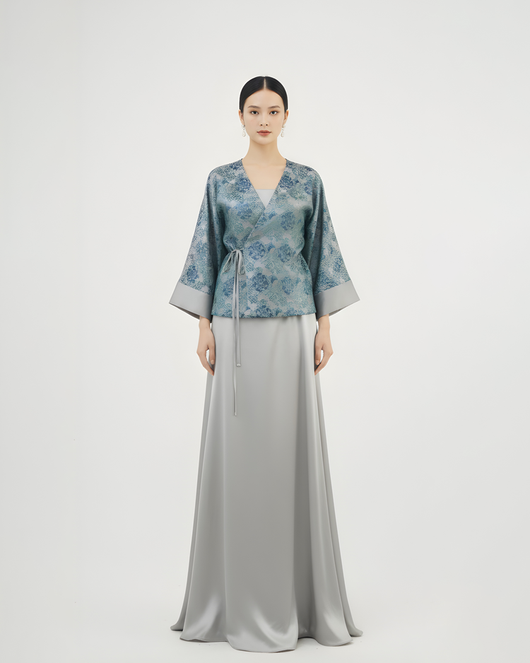 Song Brocade Purple-Blue Floral Jacket 宋錦紫青繁花外套