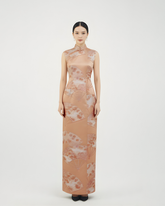 Pink Nishijin Brocade Fan-Pattern Qipao (Exclusive Piece) 淺粉西陣織扇紋旗袍(孤品)