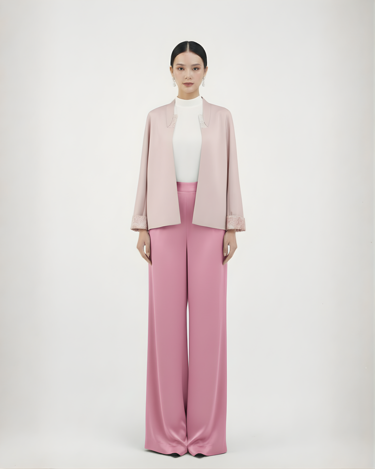 Lotus Pink Jacket with Nishijin Weave Panels 藕粉西陣織拼接外套