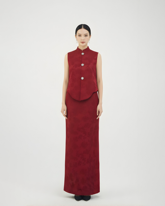 Crimson Silk Jacquard Set 緋霞真絲提花新中式套裝