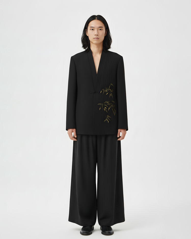 Bamboo Leaf Gold-Thread Embroidered Modern Chinese Style Blazer 竹葉金絲繡新中式西裝夾克