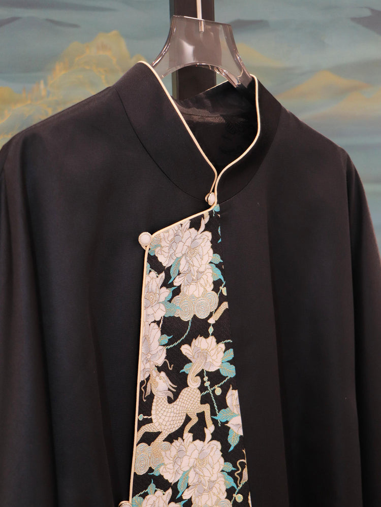 Men's Tang Jacket with Double Cocoon Silk and Song Brocade 雙宮絲拼接宋錦男士唐裝