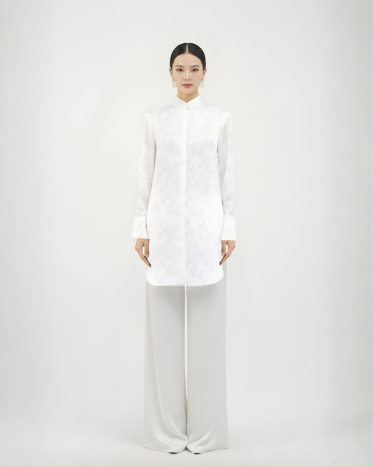 Bamboo Whisper Silk Jacquard Mandarin Shirt 素竹真絲提花立領襯衣