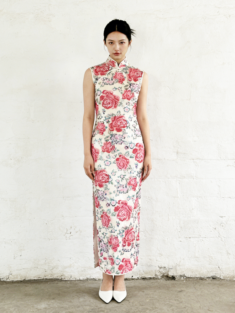 Hong Kong Tailored Cheongsam with Rose Sequins 玫瑰閃片港工旗袍