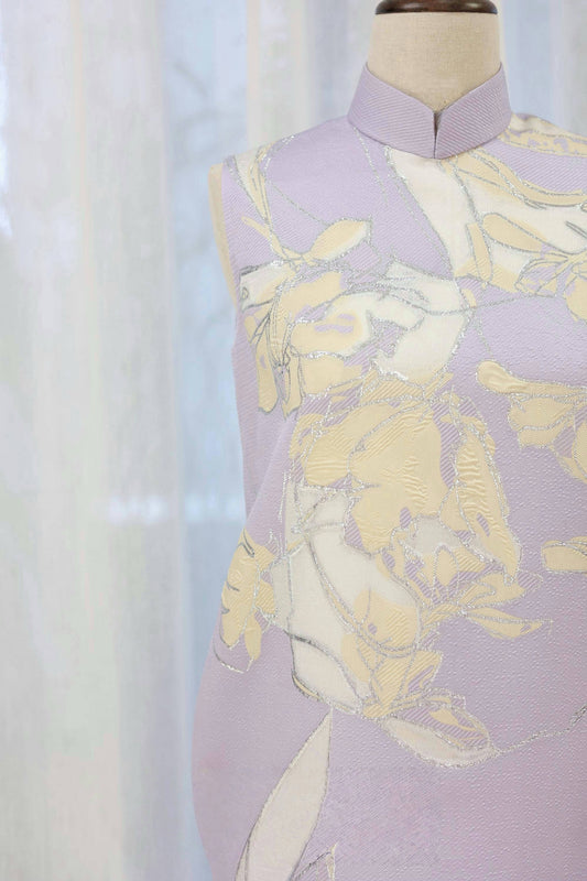 Lavender Silk Brocade Mandarin Collar Qipao 薰衣草織錦緞立領旗袍