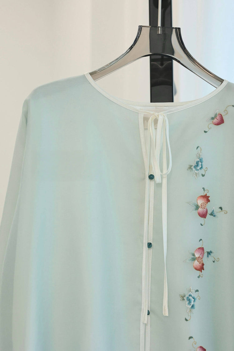 Pale Green Hand-Embroidered Sheer Blouse 淺綠手繡紗薄上衣
