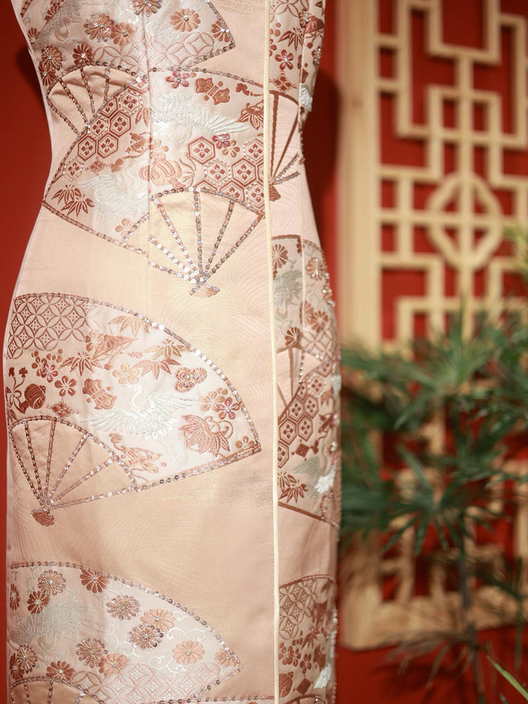 Pink Nishijin Brocade Fan-Pattern Qipao (Exclusive Piece) 淺粉西陣織扇紋旗袍(孤品)