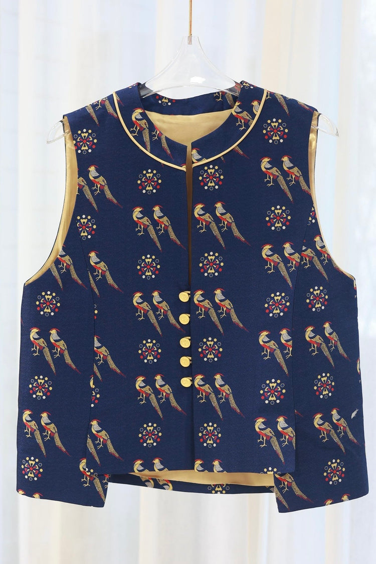 Golden Feather Brocade Vest 藍羽提花馬甲