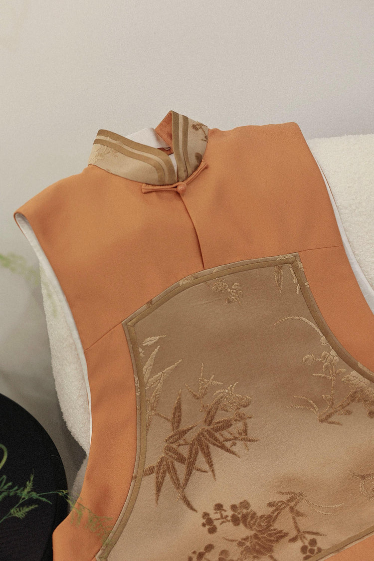 Orange Silk-Blend Zhang Velvet Vest 秋菊色絲毛漳絨馬甲