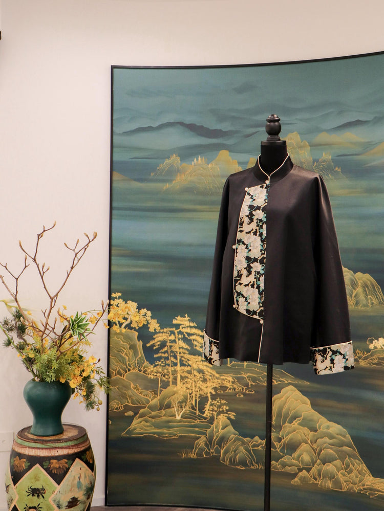 Men's Tang Jacket with Double Cocoon Silk and Song Brocade 雙宮絲拼接宋錦男士唐裝