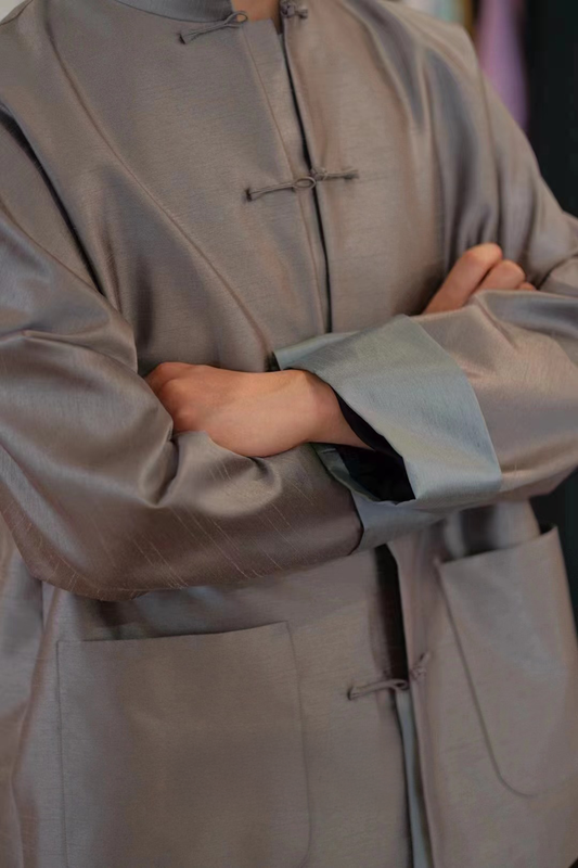 Misty Haze Tussah Silk Mandarin Jacket 煙嵐柞絲中式對襟外套