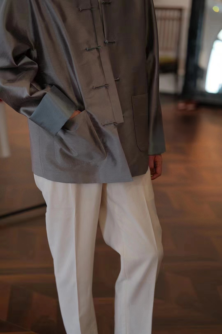 Misty Haze Tussah Silk Mandarin Jacket 煙嵐柞絲中式對襟外套