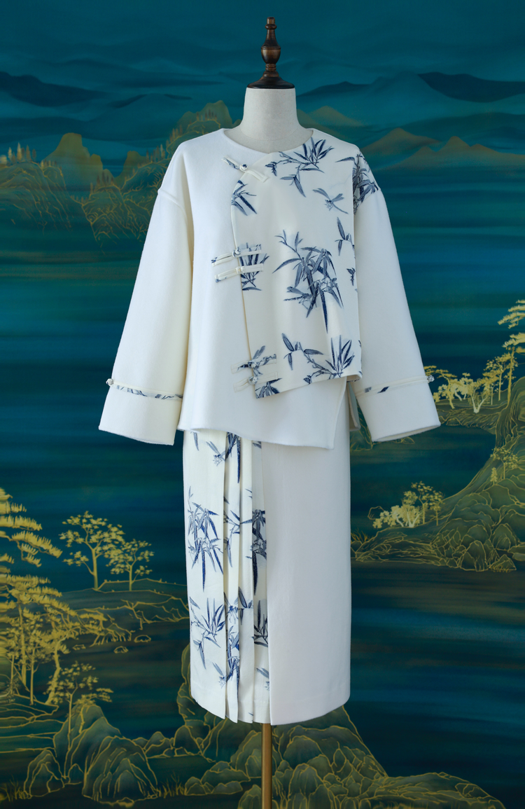 Blue-and-White Porcelain Suede New Chinese-Style Set 青花瓷絨面新中式套裝
