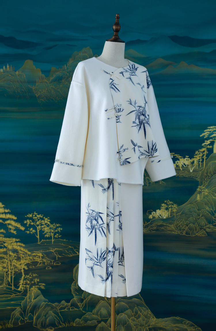 Blue-and-White Porcelain Suede New Chinese-Style Set 青花瓷絨面新中式套裝