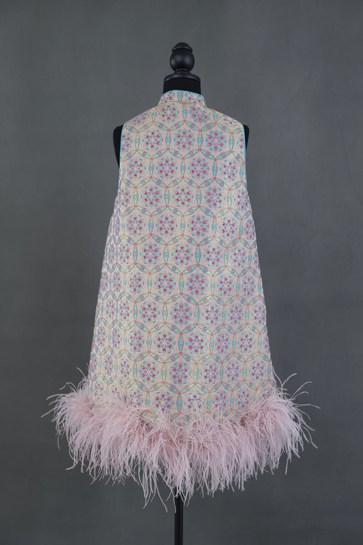 Pink Song Brocade & Ostrich Feather New Chinese Dress 粉色宋錦鴕鳥毛新中式連衣裙