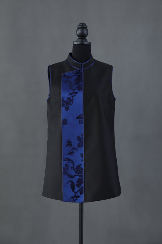 Ink Blue Crepe Zhang Velvet Vest 墨藍重䋓漳絨馬甲