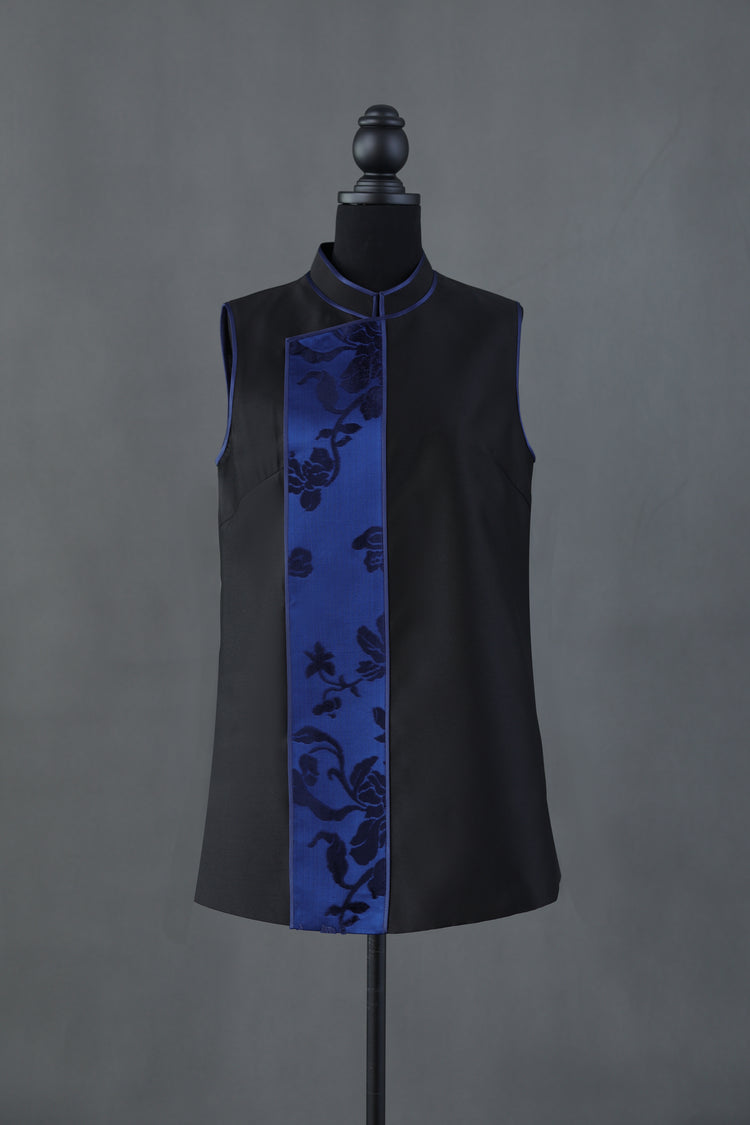 Ink Blue Crepe Zhang Velvet Vest 墨藍重䋓漳絨馬甲