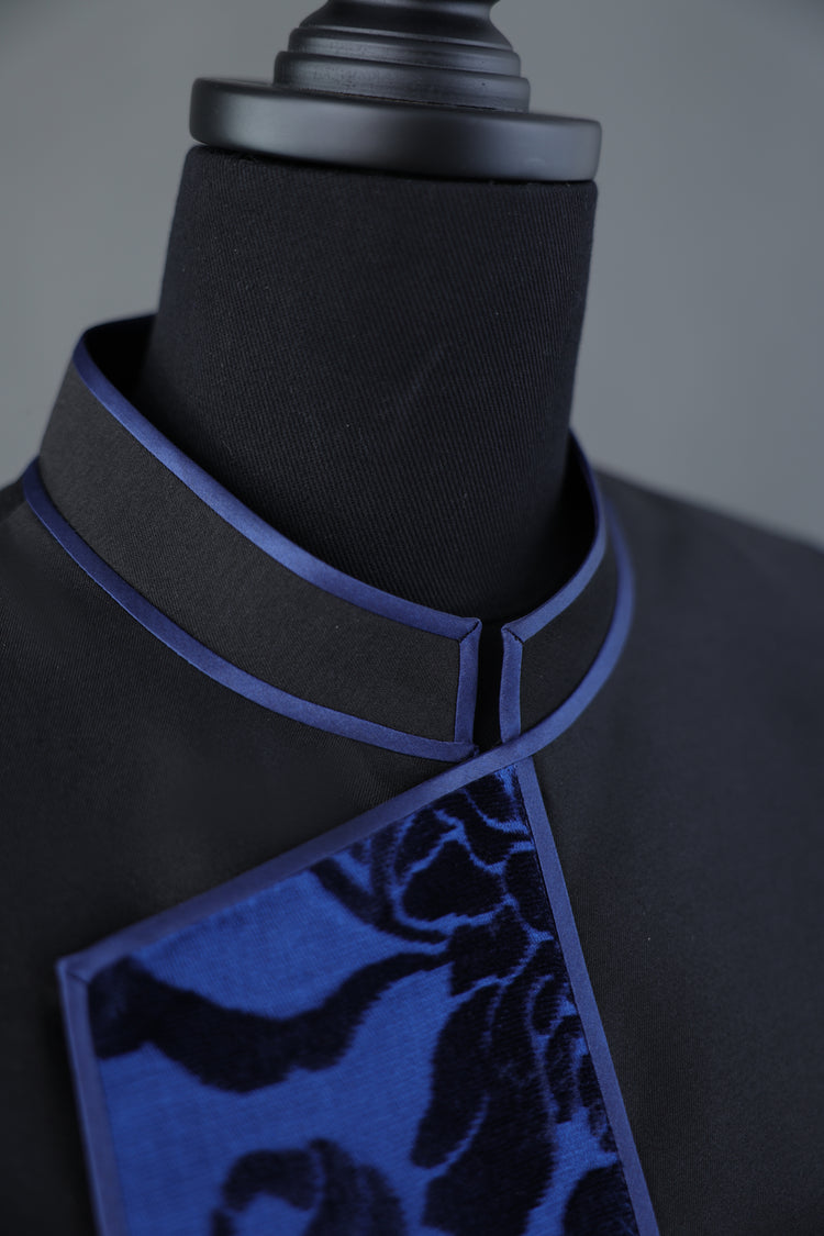 Ink Blue Crepe Zhang Velvet Vest 墨藍重䋓漳絨馬甲
