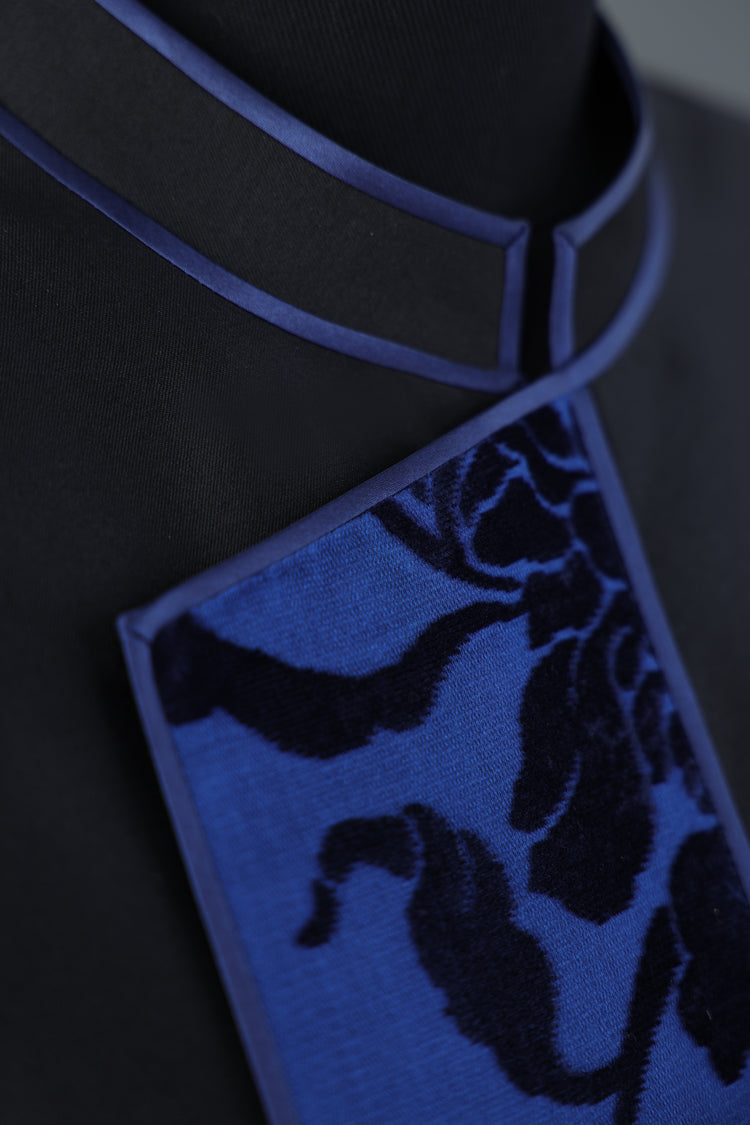 Ink Blue Crepe Zhang Velvet Vest 墨藍重䋓漳絨馬甲