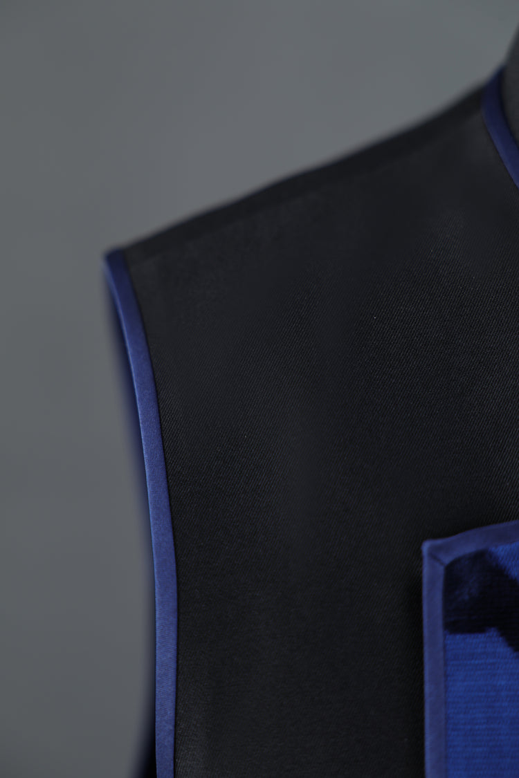 Ink Blue Crepe Zhang Velvet Vest 墨藍重䋓漳絨馬甲