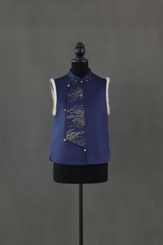 Navy Blue Silk Rabbit Fur Vest (limited version) 深藍正絹兔毛馬甲(限量)