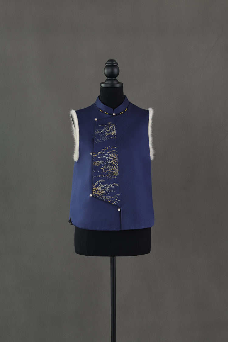 Navy Blue Honmono Silk Rabbit Fur Vest (limited version) 深藍正絹兔毛馬甲(限量)