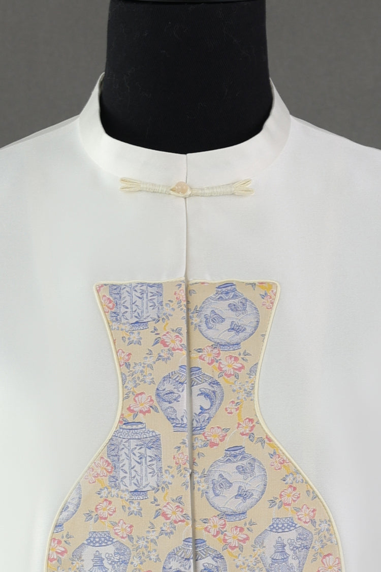 White Silk-Wool & Song Brocade Vase Vest 白色絲毛宋錦寶瓶馬甲