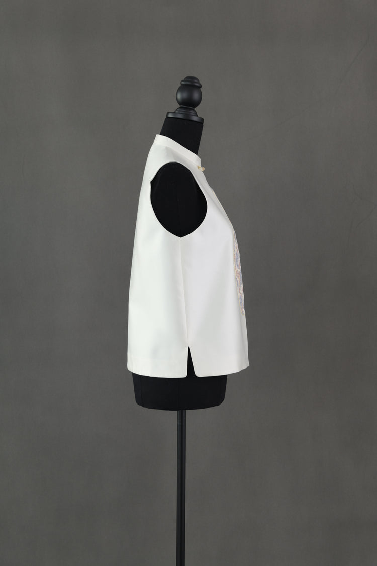 White Silk-Wool & Song Brocade Vase Vest 白色絲毛宋錦寶瓶馬甲