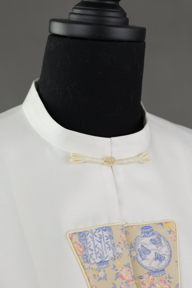 White Silk-Wool & Song Brocade Vase Vest 白色絲毛宋錦寶瓶馬甲