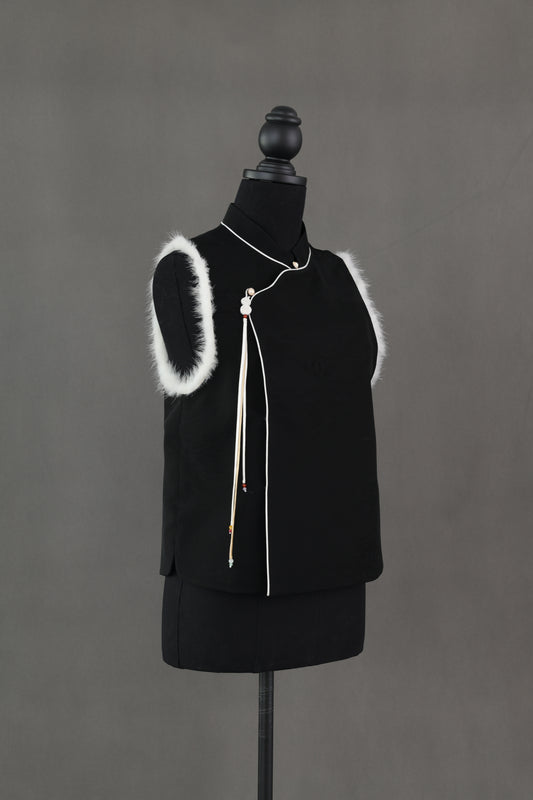 Black Honmono Silk Rabbit Fur Vest 黑色正絹兔毛馬甲