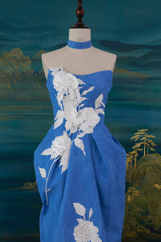 White Rose Relief Strapless Gown 立體玫瑰雕花抹胸禮裙