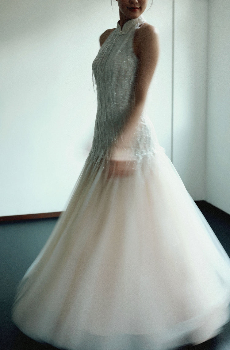 Pearl Fringe Halterneck Cheongsam Gown 珍珠流蘇掛頸旗袍晚禮裙