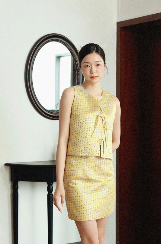 Yellow Song Brocade Vest & Skirt Set 黃色宋錦馬甲短裙套裝