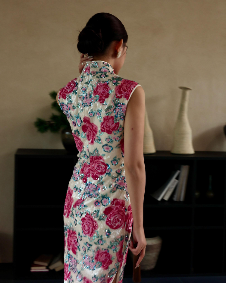 Hong Kong Tailored Cheongsam with Rose Sequins 玫瑰閃片港工旗袍
