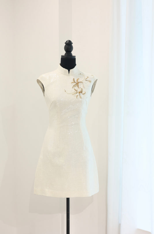 Golden Embroidered Sequin Short Cheongsam 金絲刺繡閃片旗袍短裙