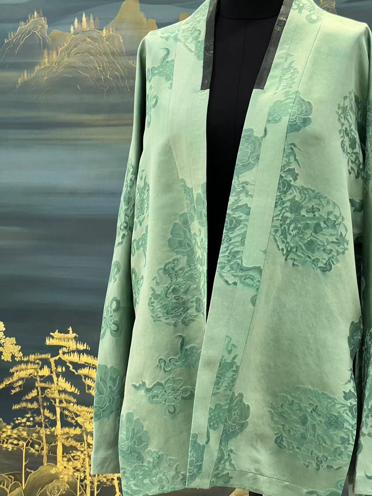 Jade Mist Green Xiangyunsha Coat 玉隐烟罗绿色香云纱外套