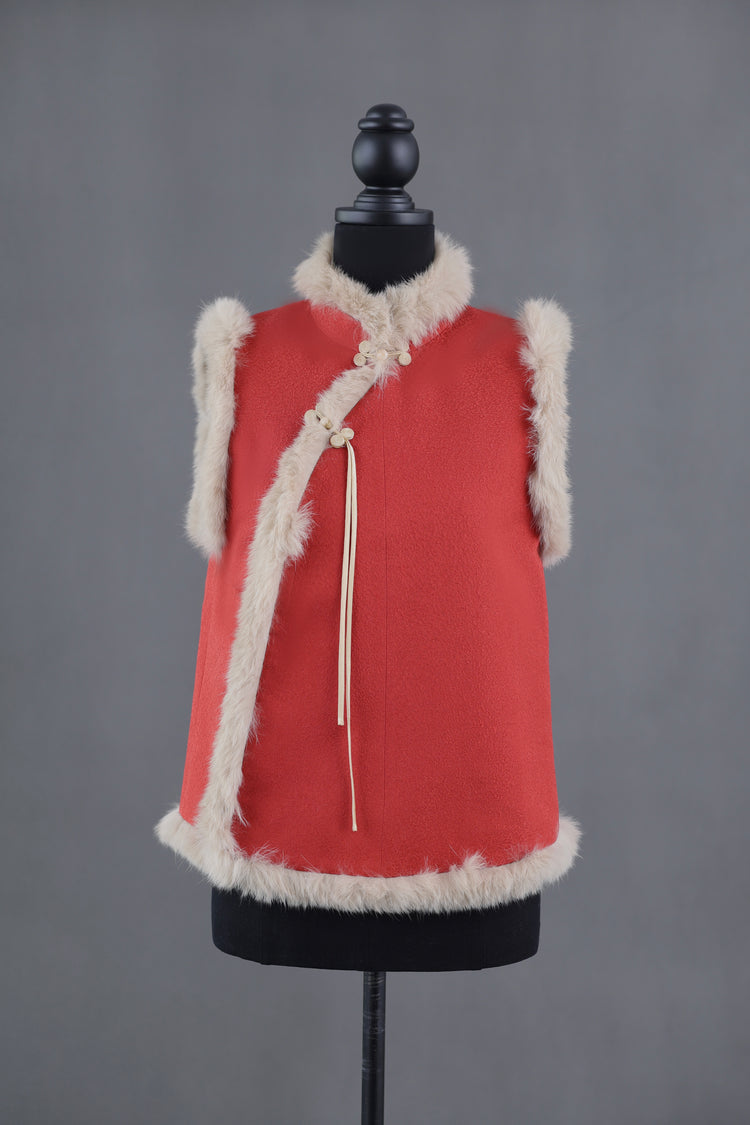 Red Silk Asymmetrical Vest 紅色正絹斜襟馬甲