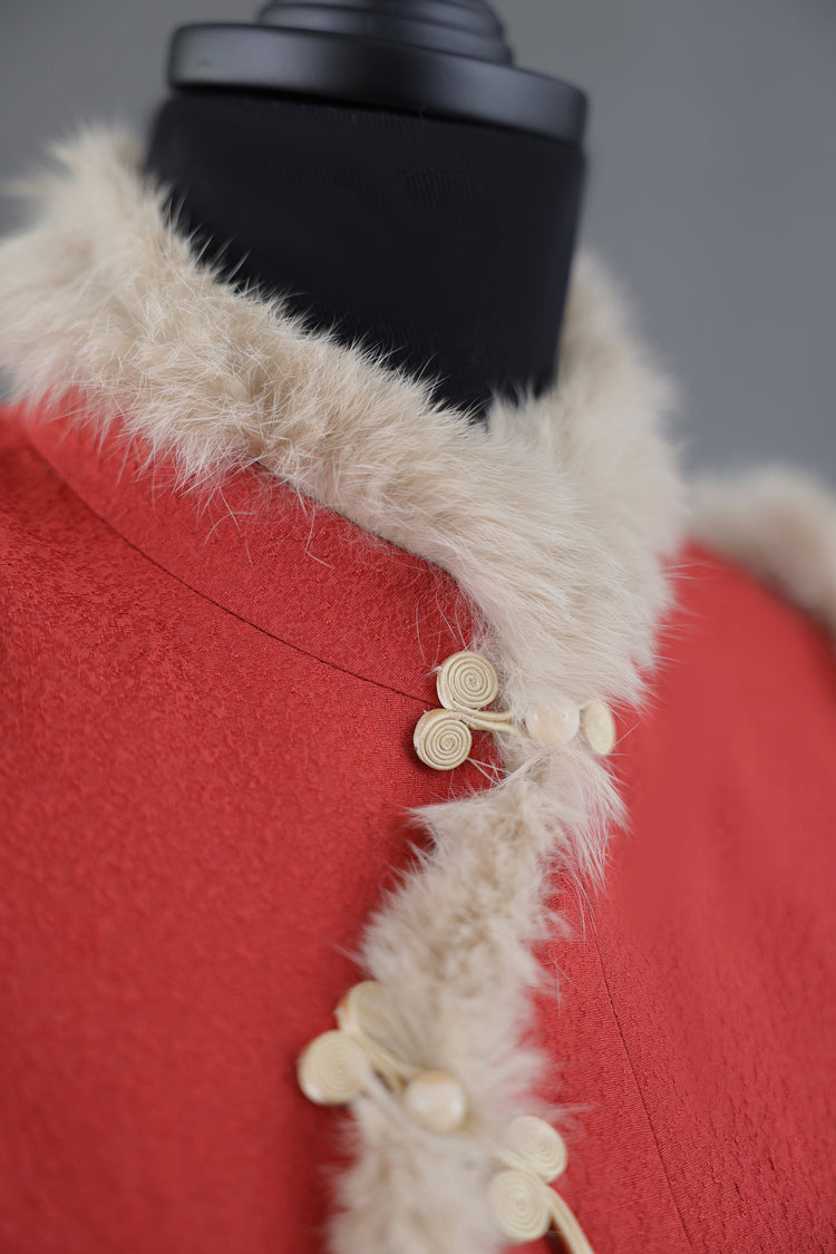 Red Silk Asymmetrical Vest 紅色正絹斜襟馬甲