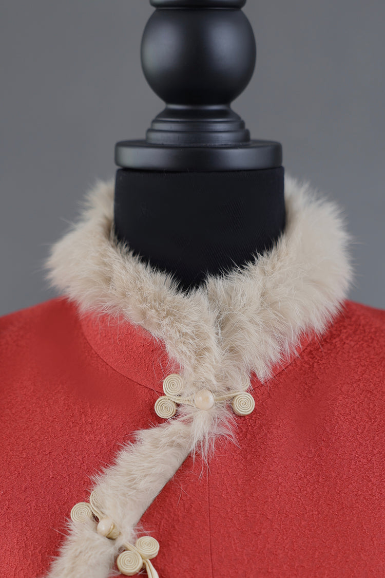 Red Silk Asymmetrical Vest 紅色正絹斜襟馬甲