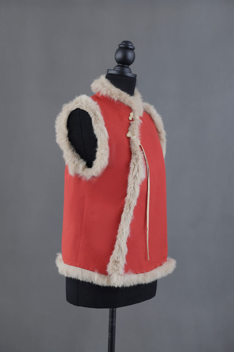 Red Silk Asymmetrical Vest 紅色正絹斜襟馬甲