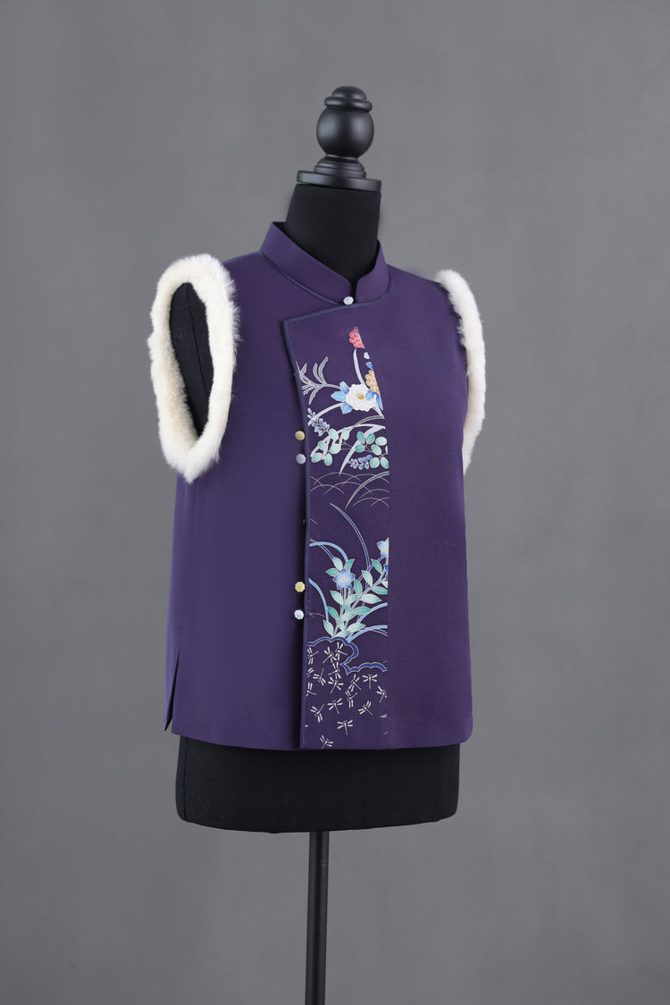 Purple Silk Vest with Rabbit Fur Trim (limited version) 紫色正絹兔毛馬甲(限量)