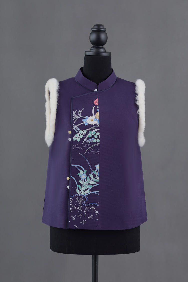Purple Silk Vest with Rabbit Fur Trim (limited version) 紫色正絹兔毛馬甲(限量)
