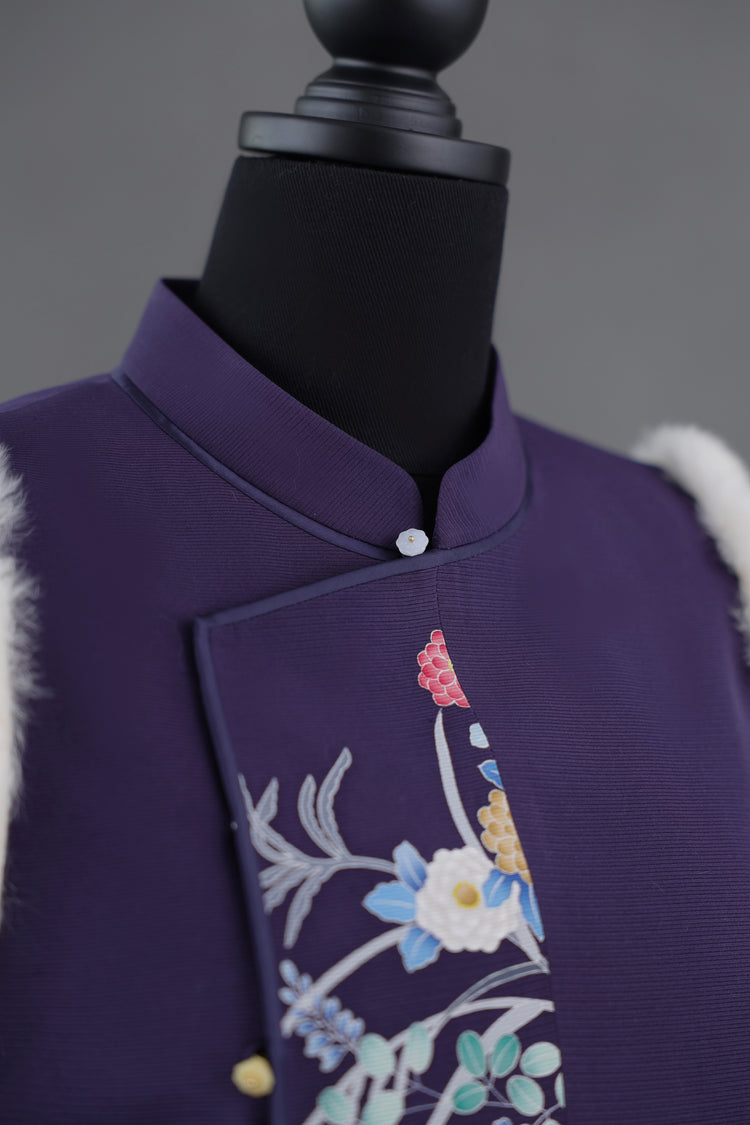 Purple Silk Vest with Rabbit Fur Trim (limited version) 紫色正絹兔毛馬甲(限量)