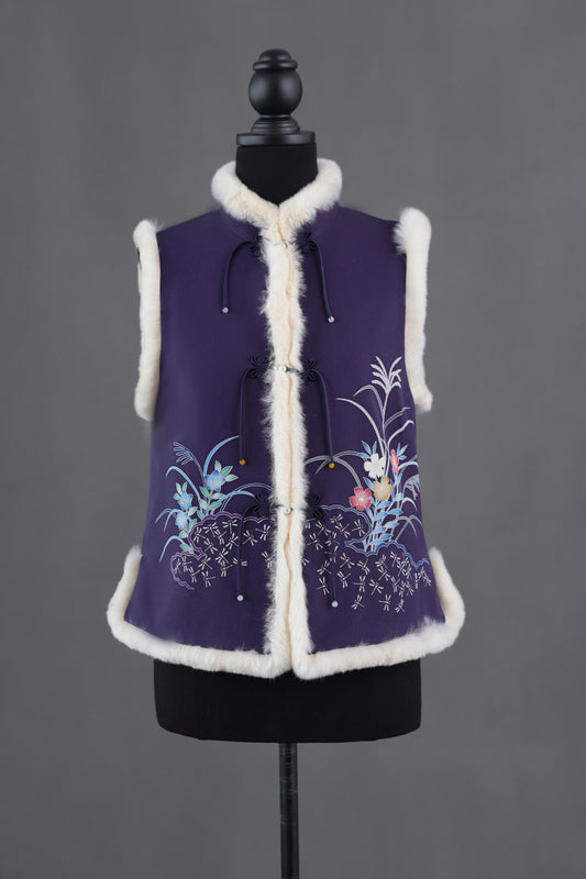 Purple Silk Vest with Rabbit Fur Trim (limited version) 紫色正絹兔毛馬甲(限量)