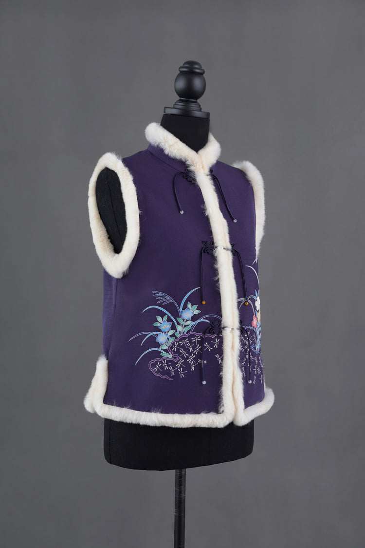 Purple Silk Vest with Rabbit Fur Trim (limited version) 紫色正絹兔毛馬甲(限量)